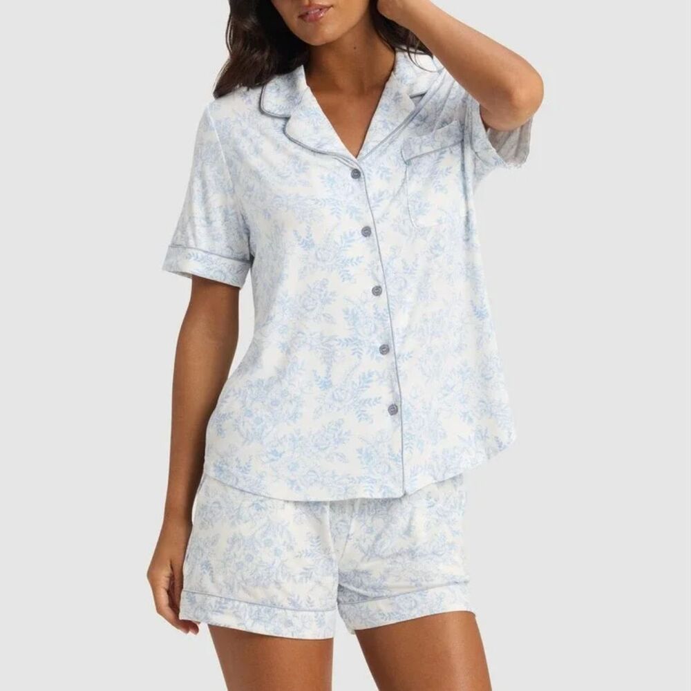 Cozy Earth Pajamas bamboo floral womens White Blue (size 3xl) plus loungewear